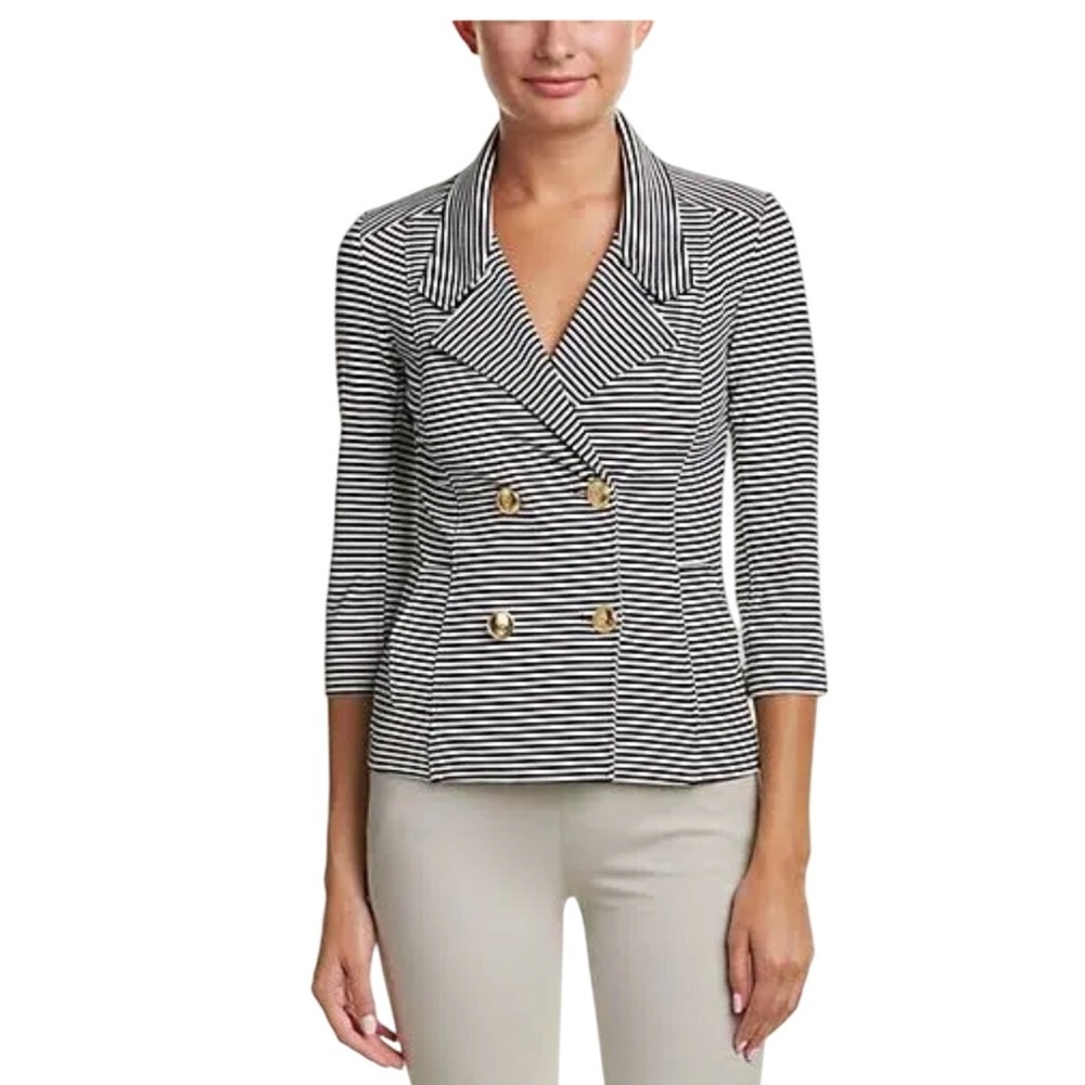 Cabi Striped Blazer Gold Button‎ Double Breasted 3/4 Sleeve Jacket Size XS
